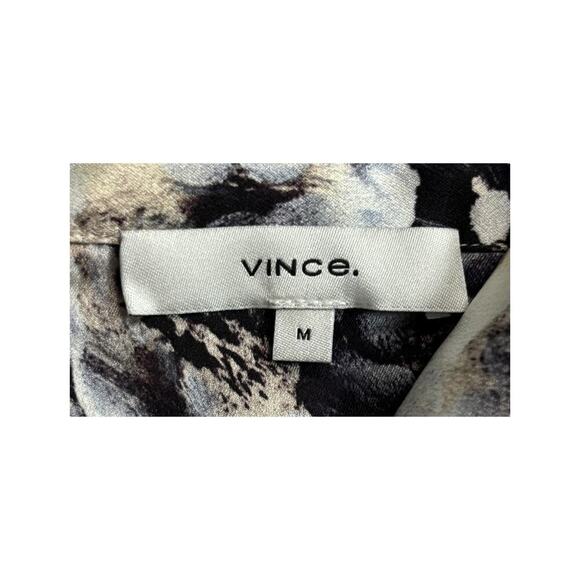 Vince Painted Crema Blouse 100% Silk Size Medium FloraL Black Cream Luxury Artsy - Picture 6 of 10